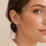 Sparkling Hexagon Stud Earrings – Modern Geometric Sterling Silver Earrings - Image 2
