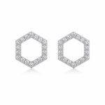 Sparkling Hexagon Stud Earrings – Modern Geometric Sterling Silver Earrings - Image 3