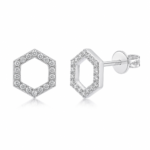 Sparkling Hexagon Stud Earrings – Modern Geometric Sterling Silver Earrings