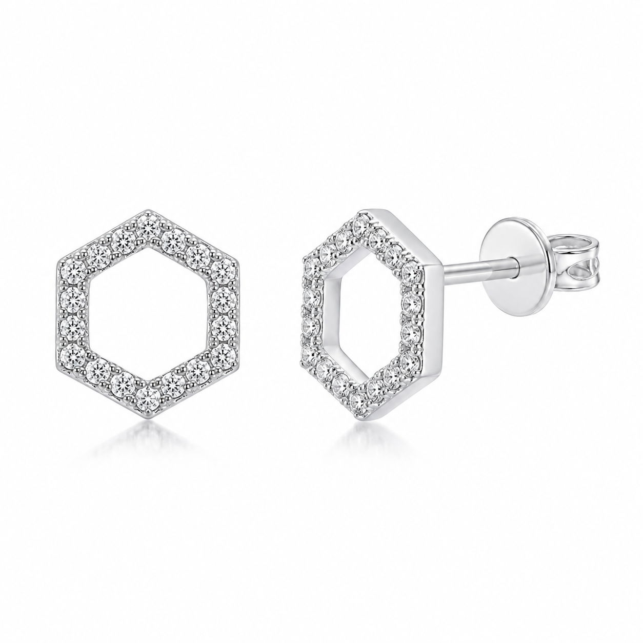 6f8444ea-2b97-481c-b45d-0abe33c1d786 Sparkling Hexagon Stud Earrings – Modern Geometric Sterling Silver Earrings - Image 1