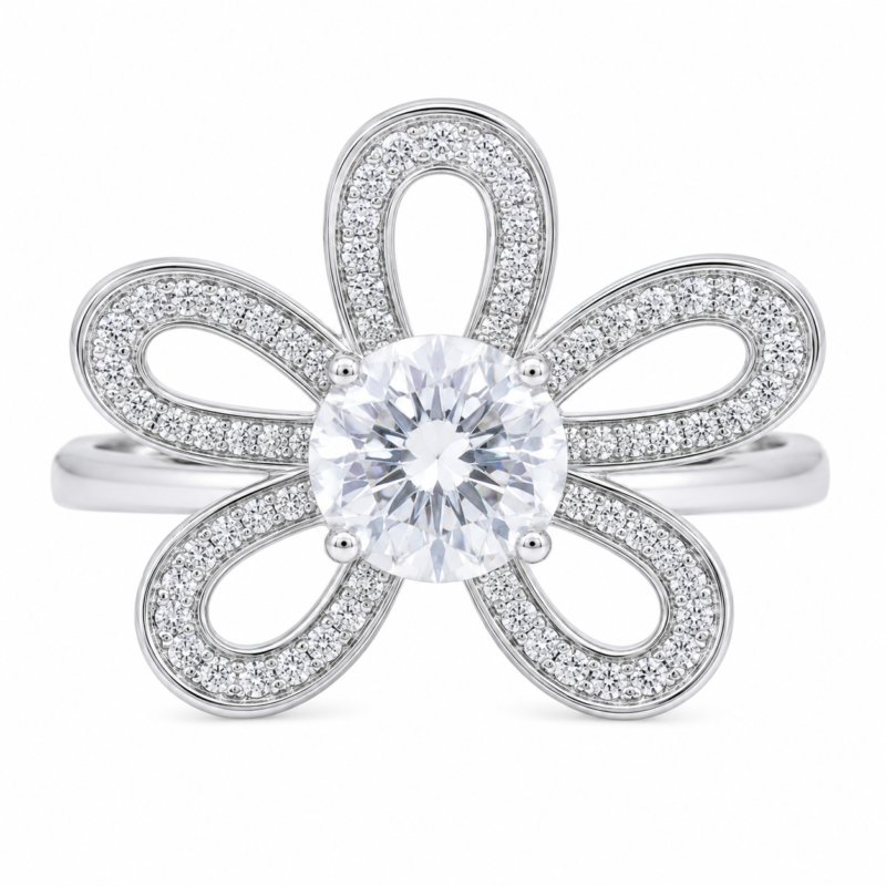 Blooming Petal Moissanite Flower Ring