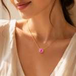 Pink Round Moissanite Pendant Necklace - Image 2