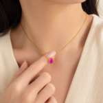Pink Round Moissanite Pendant Necklace - Image 5