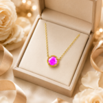Pink Round Moissanite Pendant Necklace - Image 6