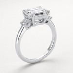 Emerald Cut Three Stone Moissanite Ring – Image 4