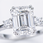 Emerald Cut Three Stone Moissanite Ring – Image 3