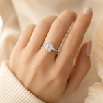 Emerald Cut Three Stone Moissanite Ring – Image 5