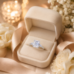 Emerald Cut Three Stone Moissanite Ring – Image 6