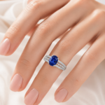 Oval Blue Sapphire Pavé Ring - Image 2