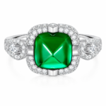 Emerald Green Cushion Halo Silver Ring
