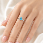 Aqua Blue Oval Gemstone Silver Ring - Image 2