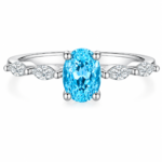 Aqua Blue Oval Gemstone Silver Ring