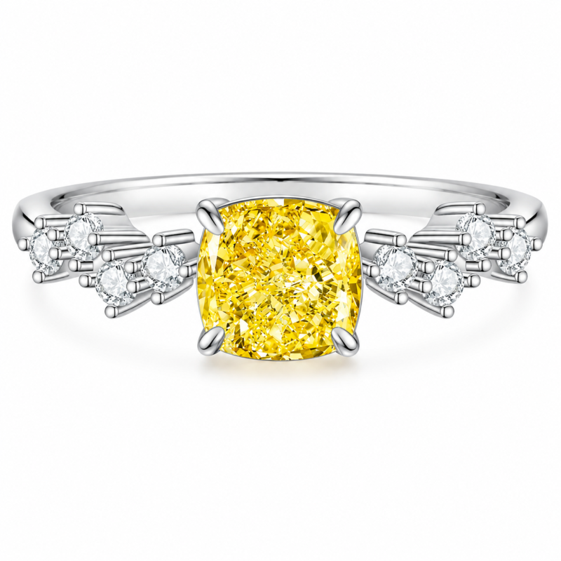 Yellow Cushion Gemstone Silver Ring