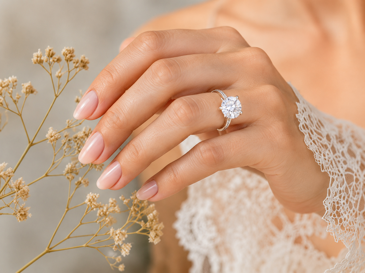 Moissanite engagement ring in luxury velvet jewelry box