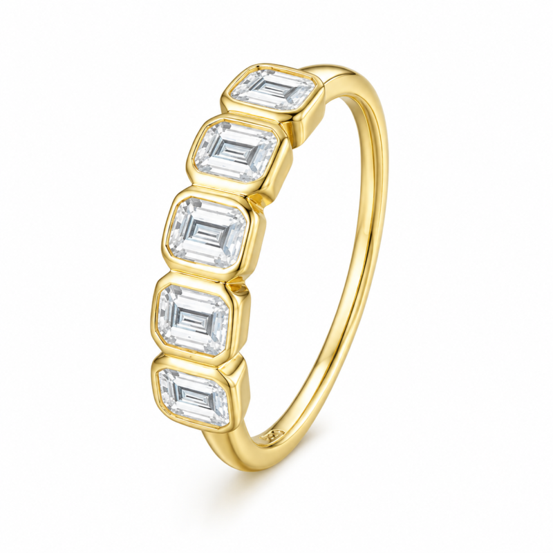 Gold Emerald Cut Five Stone Ring