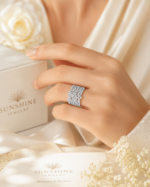 Silver Wide Band Moissanite Ring | Multi Row Pave Statement Ring - Image 2