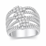 Silver Wide Band Moissanite Ring | Multi Row Pave Statement Ring - Image 3