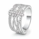 Silver Wide Band Moissanite Ring | Multi Row Pave Statement Ring