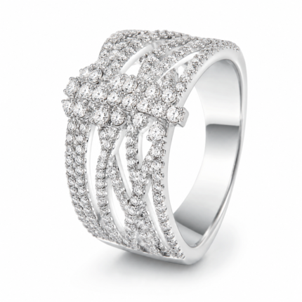 Silver Wide Band Moissanite Ring | Multi Row Pave Statement Ring