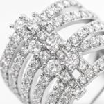 Silver Wide Band Moissanite Ring | Multi Row Pave Statement Ring - Image 4