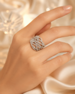 Silver Wide Band Moissanite Ring | Multi Row Pave Statement Ring - Image 5
