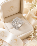 Silver Wide Band Moissanite Ring | Multi Row Pave Statement Ring - Image 6