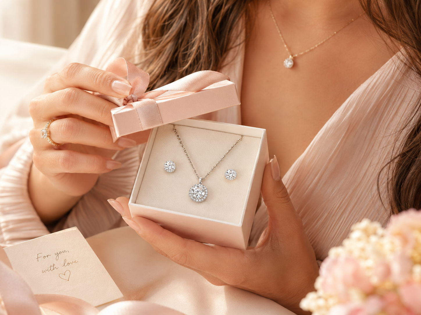 Moissanite jewelry unboxing gift box with handwritten note