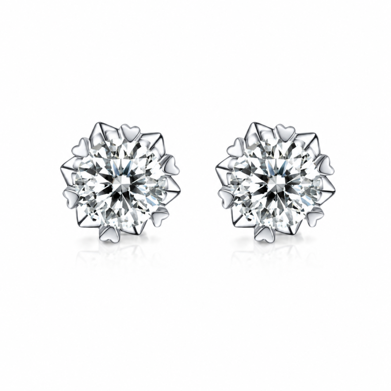 Snowflake Moissanite Stud Earrings in 925 Sterling Silver