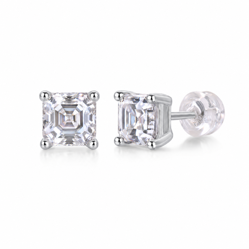 Asscher Cut Diamond Stud Earrings in White Gold | Sunshine Jewelry