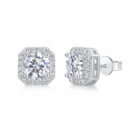 Radiant Glow Square Halo Stud Earrings – Everyday Elegance