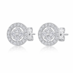 Double Halo Round Cut Stud Earrings in Sterling Silver | Sunshine Jewelry - Image 3