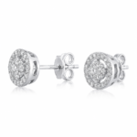 Double Halo Round Cut Stud Earrings in Sterling Silver | Sunshine Jewelry