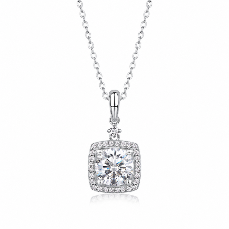 Radiant Cushion Halo Necklace – Timeless Sparkle for Every Moment