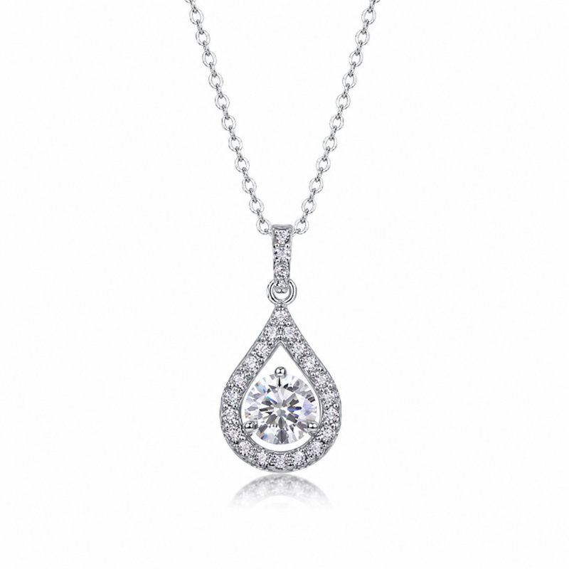 Radiant Pear Halo Necklace – Timeless Sparkle for Every Moment