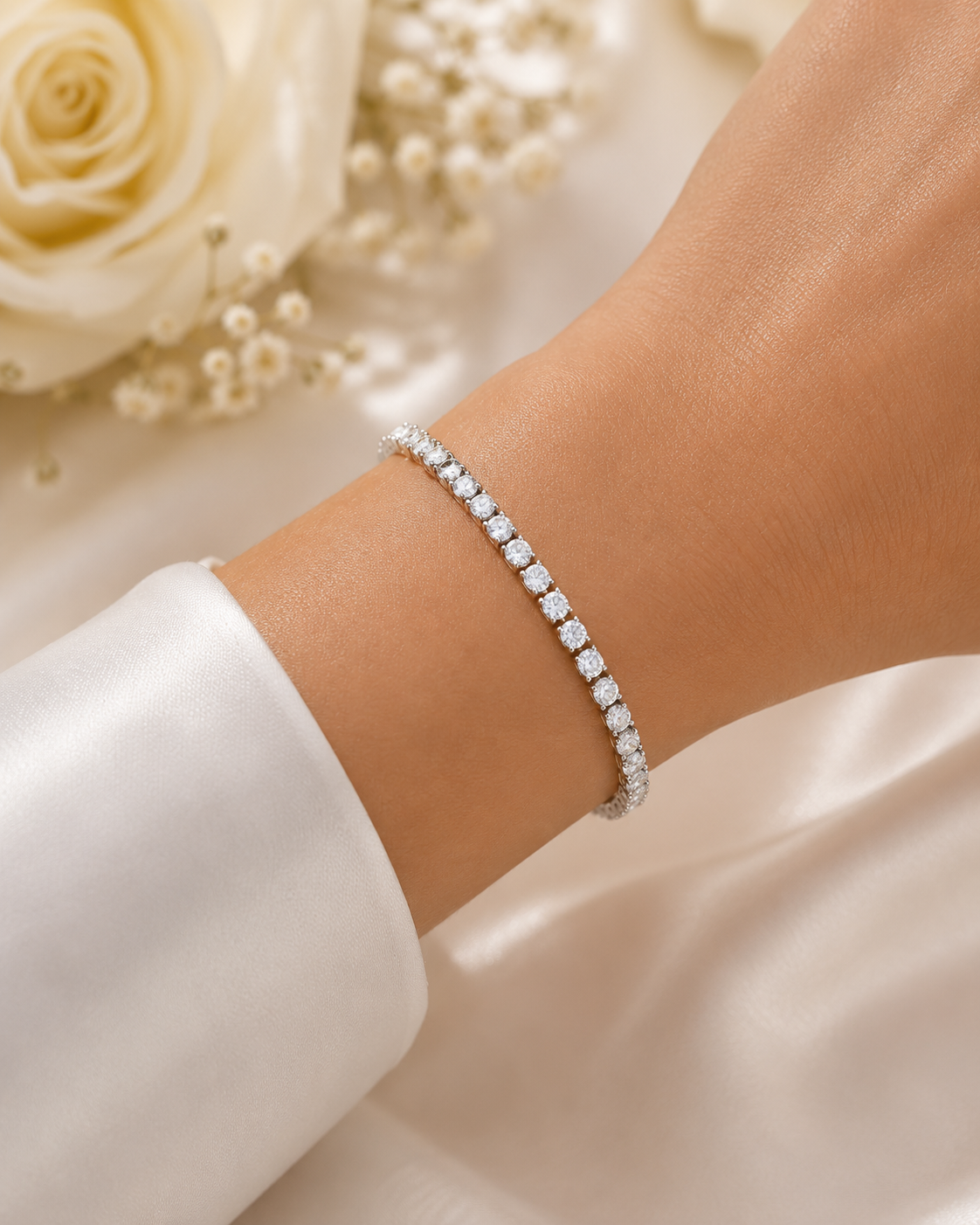 Secure box clasp detail of moissanite tennis bracelet