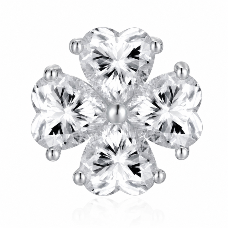 Sparkling Heart Petal Flower Necklace – Lucky Clover Diamond Pendant
