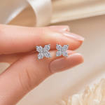 Sparkling Four Diamond Petal Stud Earrings – Elegant Flower Earrings - Image 5