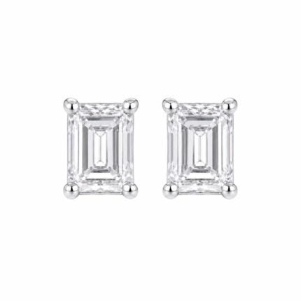 Emerald Cut Diamond Stud Earrings – Elegant Sterling Silver Ear Studs