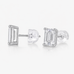 Emerald Cut Diamond Stud Earrings – Elegant Sterling Silver Ear Studs - Image 5