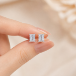 Emerald Cut Diamond Stud Earrings – Elegant Sterling Silver Ear Studs - Image 3