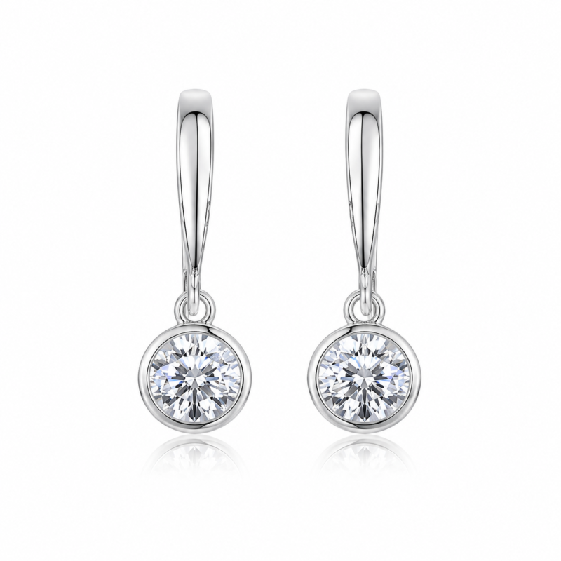 Classic Bezel Set Dangle Earrings – Elegant Sterling Silver Earrings