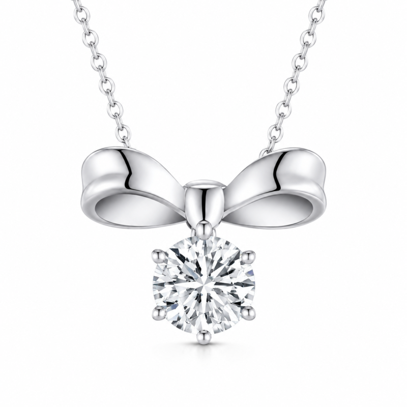 Bow Tie Pendant Necklace – Elegant Sterling Silver Necklace with Sparkling Stone