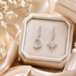 Celestial Moon & Star Drop Earrings – Sparkling Asymmetrical Earrings for Women - Image 6