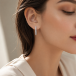 Princess Cut Diamond Hoop Earrings – Elegant Sterling Silver Huggie Hoops - Image 2