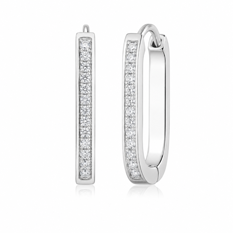 Princess Cut Diamond Hoop Earrings – Elegant Sterling Silver Huggie Hoops