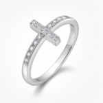 Sparkling X Cross Ring – White Gold Plated Minimalist Promise Ring for Women | Sunshine Jewelry