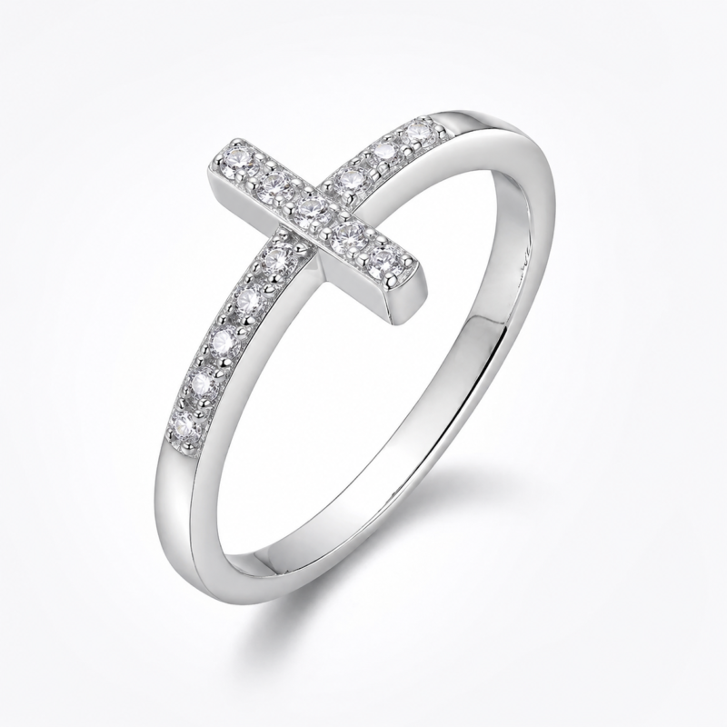 Sparkling X Cross Ring – White Gold Plated Minimalist Promise Ring for Women | Sunshine Jewelry