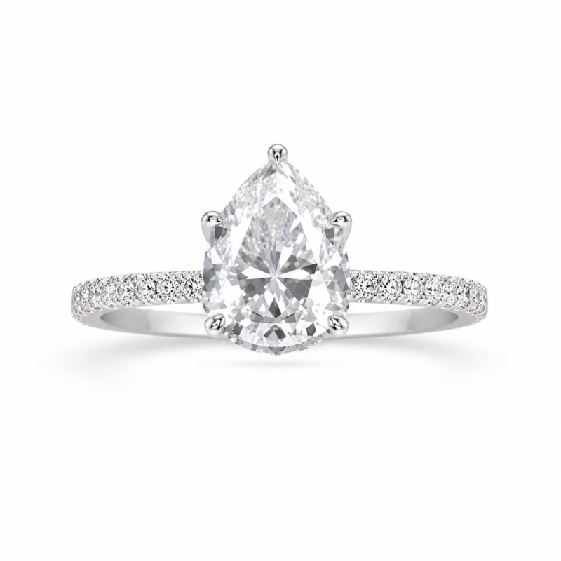 Pear-Shaped Diamond Ring – White Gold Plated Engagement & Promise Ring | Sunshine Jewelry
