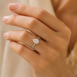 Pear-Shaped Diamond Ring – White Gold Plated Engagement & Promise Ring | Sunshine Jewelry - Image 2
