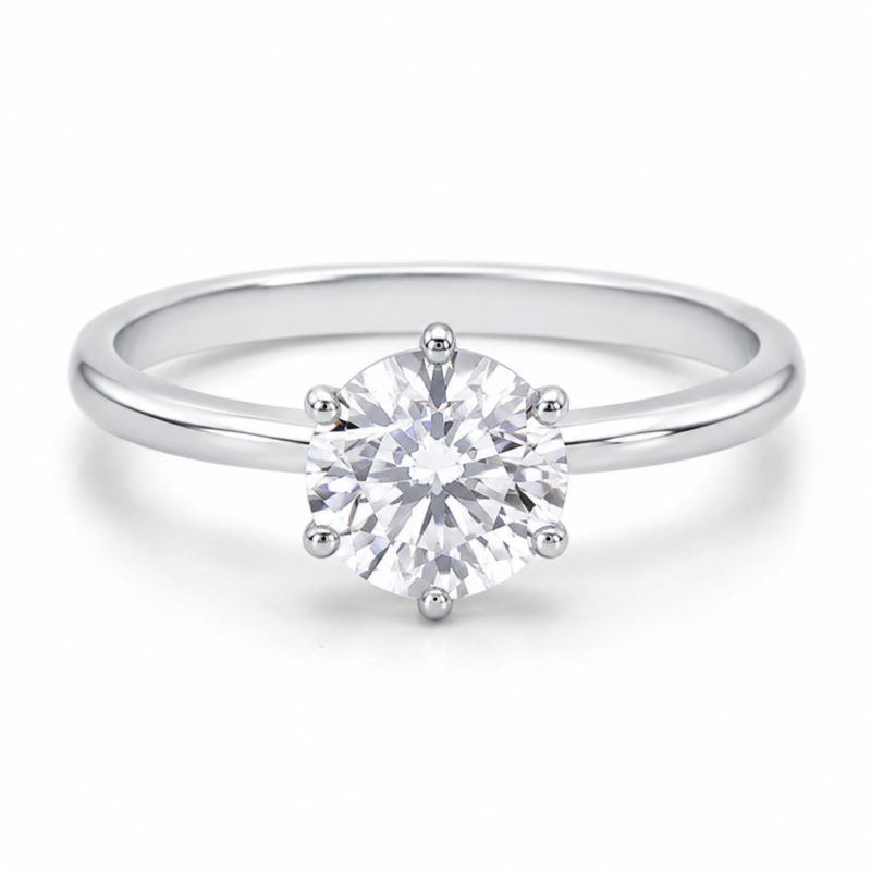 Classic Round Solitaire Ring – White Gold Plated Engagement & Promise Ring | Sunshine Jewelry